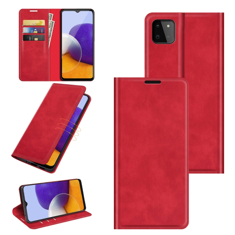 For Samsung Galaxy A22 5G Retro-skin Business Magnetic Suction Leather Case with Holder & Card Slots & Wallet