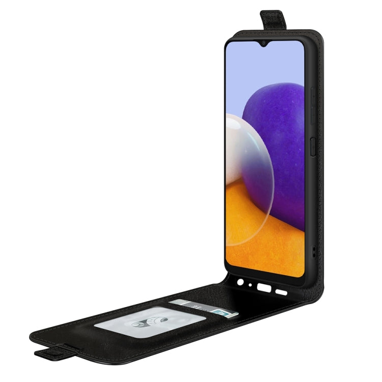For Samsung Galaxy A22 5G R64 Texture Single Vertical Flip Leather Protective Case with Card Slots & Photo Frame