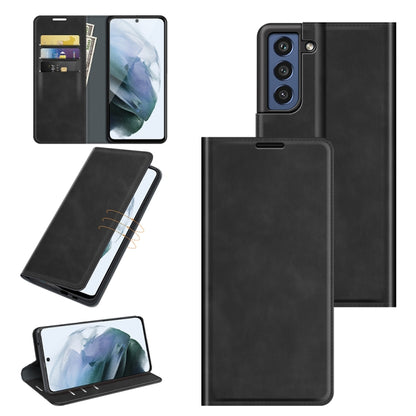 For Samsung Galaxy S21 FE Retro-skin Business Magnetic Suction Leather Case with Holder & Card Slots & Wallet