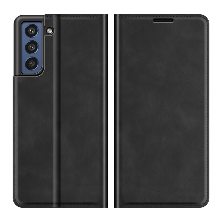 For Samsung Galaxy S21 FE Retro-skin Business Magnetic Suction Leather Case with Holder & Card Slots & Wallet