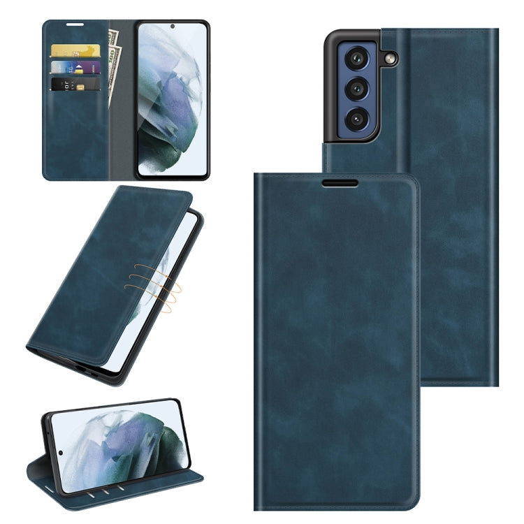 For Samsung Galaxy S21 FE Retro-skin Business Magnetic Suction Leather Case with Holder & Card Slots & Wallet