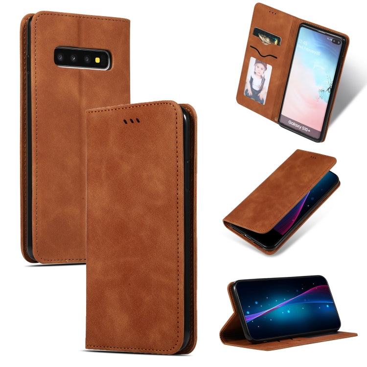 Retro Skin Feel Business Magnetic Horizontal Flip Leather Case for Samsung Galaxy S10 Plus