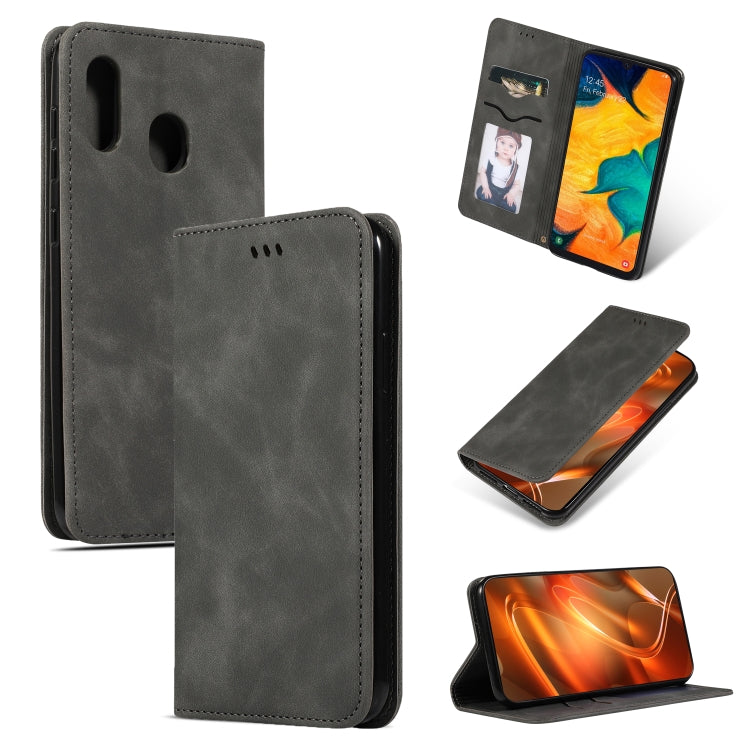Retro Skin Feel Business Magnetic Horizontal Flip Leather Case for Samsung Galaxy A20 & A30