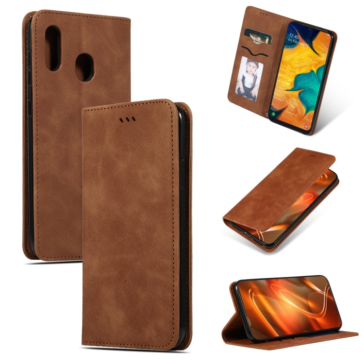 Retro Skin Feel Business Magnetic Horizontal Flip Leather Case for Samsung Galaxy A20 & A30