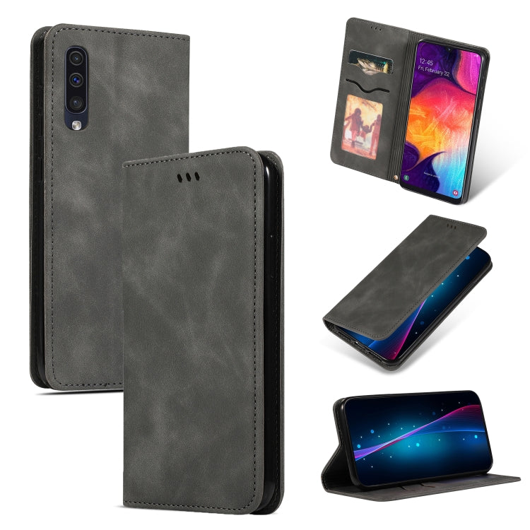 Retro Skin Feel Business Magnetic Horizontal Flip Leather Case for Samsung Galaxy A50三星