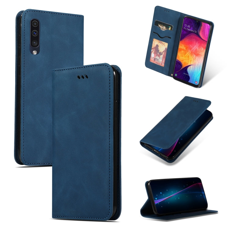 Retro Skin Feel Business Magnetic Horizontal Flip Leather Case for Samsung Galaxy A50三星