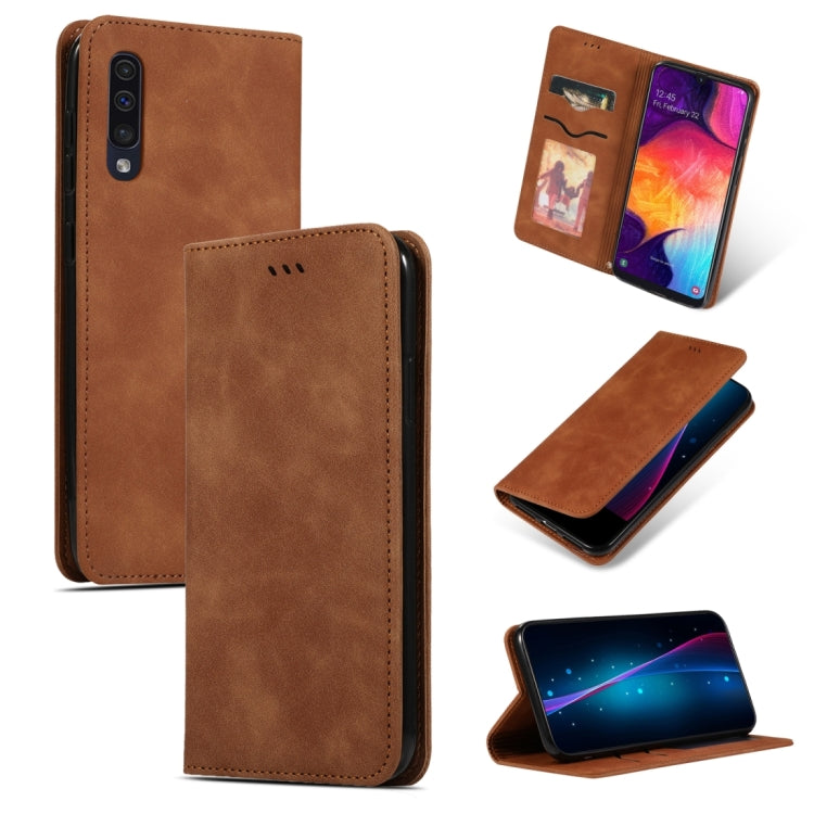 Retro Skin Feel Business Magnetic Horizontal Flip Leather Case for Samsung Galaxy A50三星