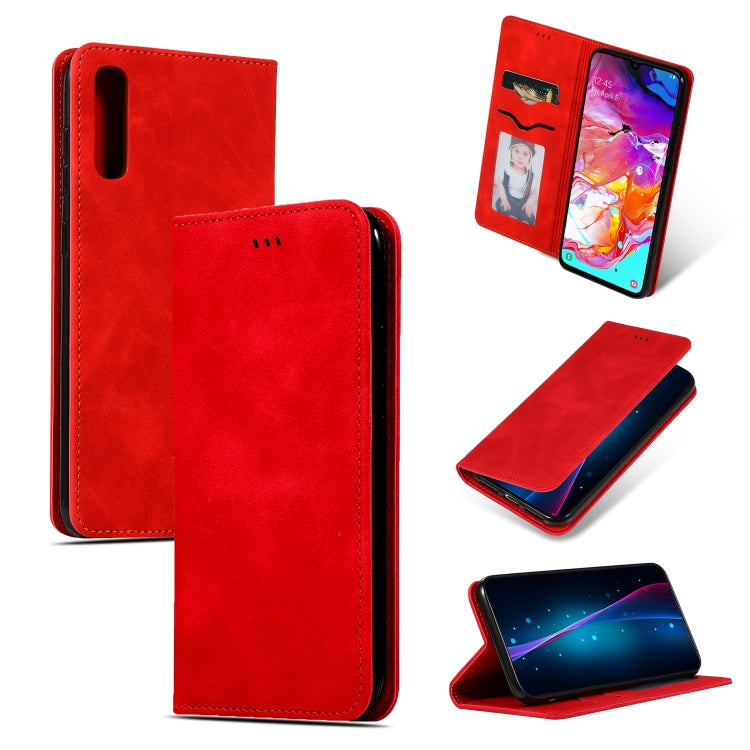 Retro Skin Feel Business Magnetic Horizontal Flip Leather Case for Samsung Galaxy A70