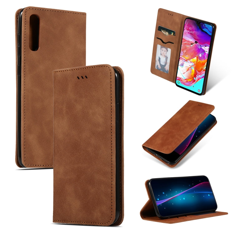 Retro Skin Feel Business Magnetic Horizontal Flip Leather Case for Samsung Galaxy A70