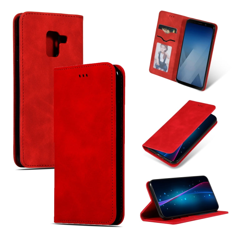 Retro Skin Feel Business Magnetic Horizontal Flip Leather Case for Samsung Galaxy A8 Plus 2018三星