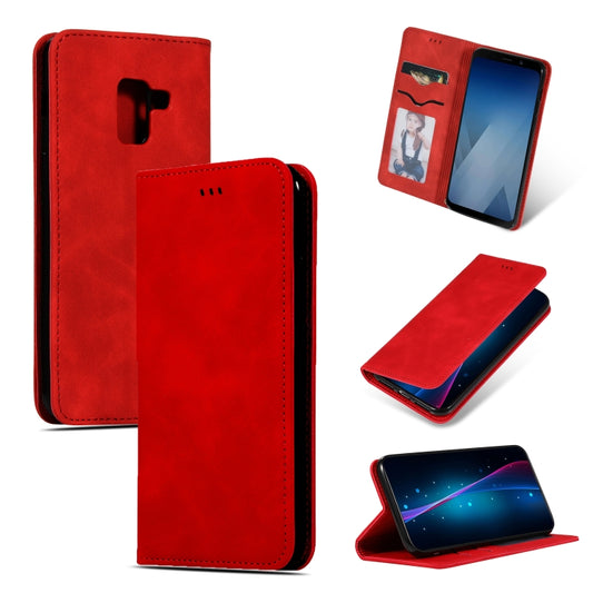 Retro Skin Feel Business Magnetic Horizontal Flip Leather Case for Samsung Galaxy A8 Plus 2018三星