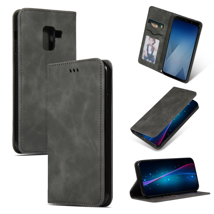 Retro Skin Feel Business Magnetic Horizontal Flip Leather Case for Samsung Galaxy A8 Plus 2018三星