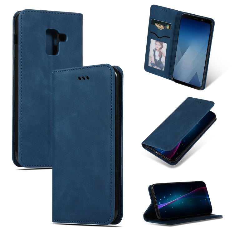 Retro Skin Feel Business Magnetic Horizontal Flip Leather Case for Samsung Galaxy A8 Plus 2018三星