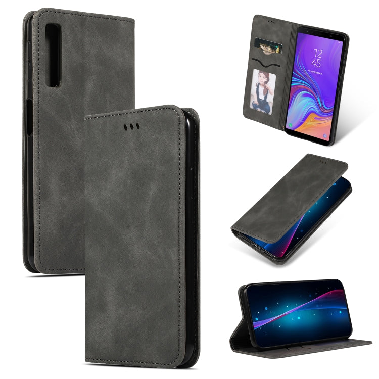 Retro Skin Feel Business Magnetic Horizontal Flip Leather Case for Samsung Galaxy A7 2018