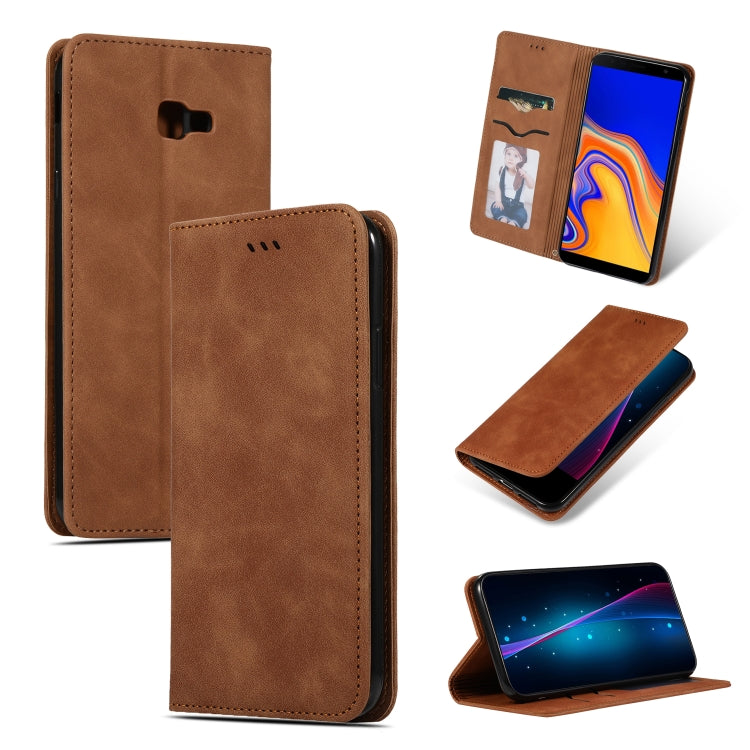 Retro Skin Feel Business Magnetic Horizontal Flip Leather Case for Samsung Galaxy J4 Plus 2018 & J4 Prime