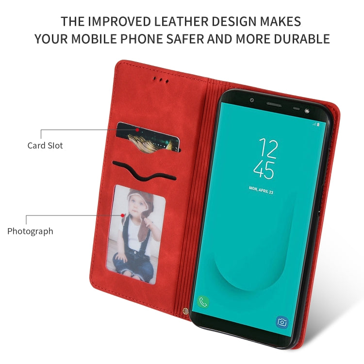 Retro Skin Feel Business Magnetic Horizontal Flip Leather Case for Samsung Galaxy J6 Plus 2018 & J6 Prime