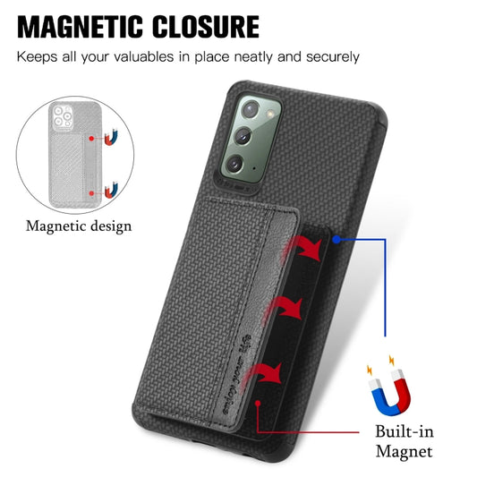 Carbon Fiber Magnetic Card Bag TPU+PU Shockproof Back Cover Case with Holder & Card Slot & Photo Frame