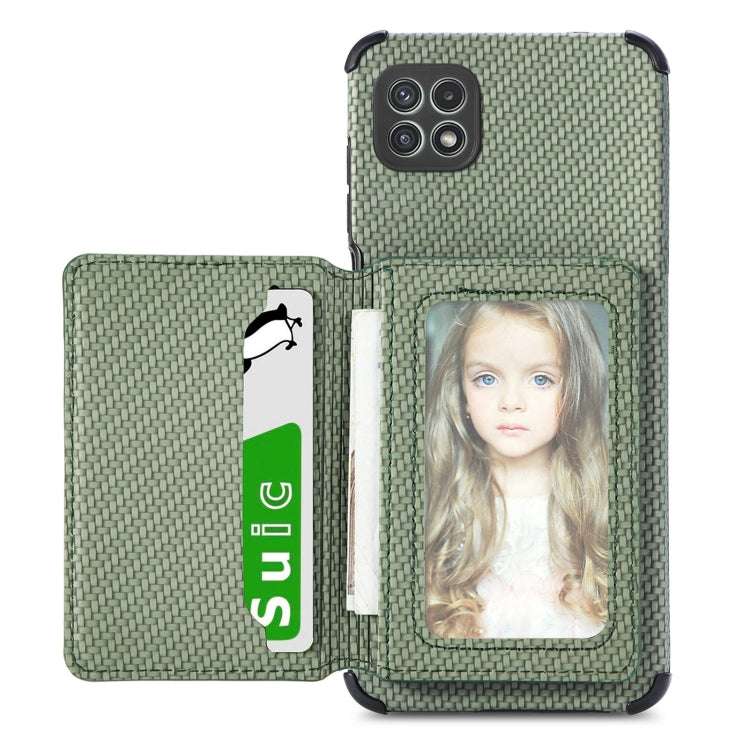 Carbon Fiber Magnetic Card Bag TPU+PU Shockproof Back Cover Case with Holder & Card Slot & Photo Frame
