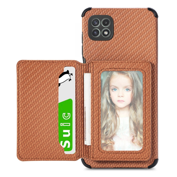 Carbon Fiber Magnetic Card Bag TPU+PU Shockproof Back Cover Case with Holder & Card Slot & Photo Frame