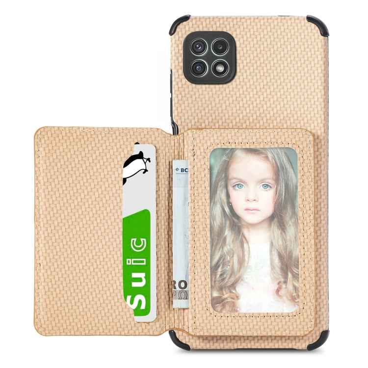 Carbon Fiber Magnetic Card Bag TPU+PU Shockproof Back Cover Case with Holder & Card Slot & Photo Frame