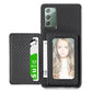 Carbon Fiber Magnetic Card Bag TPU+PU Shockproof Back Cover Case with Holder & Card Slot & Photo Frame