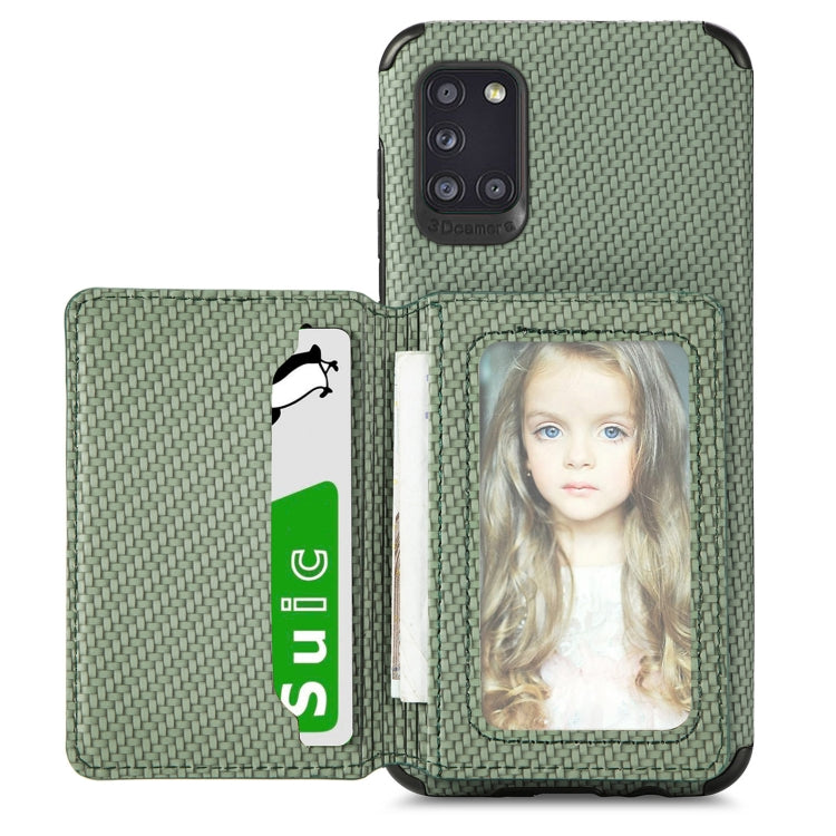 Carbon Fiber Magnetic Card Bag TPU+PU Shockproof Back Cover Case with Holder & Card Slot & Photo Frame