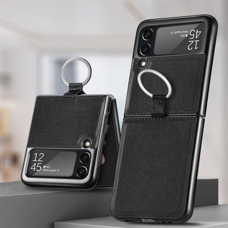 Litchi Pattern Folding Phone Case with Ring Buckle