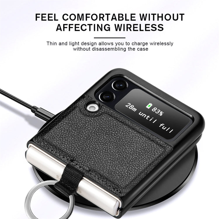 Litchi Pattern Folding Phone Case with Ring Buckle