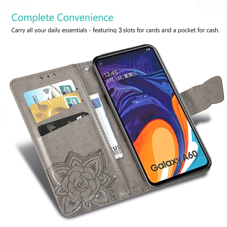 Butterfly Love Flowers Embossing Horizontal Flip Leather Case for Samsung Galaxy A60, with Holder & Card Slots & Wallet & Lanyard