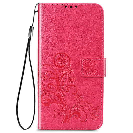 Four-leaf Clasp Embossed Leather Phone Case with Lanyard & Card Slot & Wallet & Bracket Function