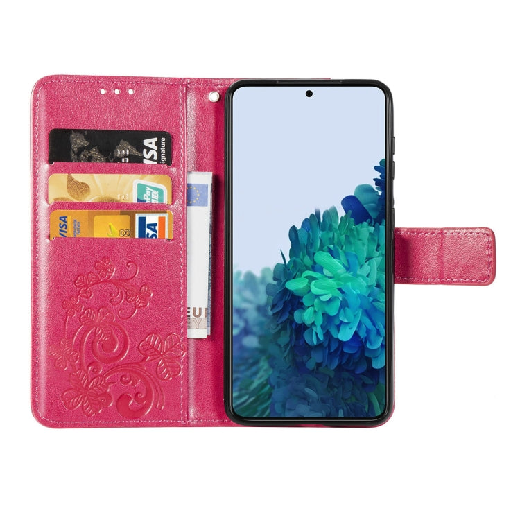 Four-leaf Clasp Embossed Leather Phone Case with Lanyard & Card Slot & Wallet & Bracket Function