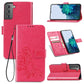 Four-leaf Clasp Embossed Leather Phone Case with Lanyard & Card Slot & Wallet & Bracket Function
