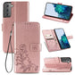 Four-leaf Clasp Embossed Leather Phone Case with Lanyard & Card Slot & Wallet & Bracket Function