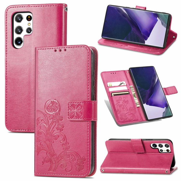 Four-leaf Clasp Embossed Leather Phone Case with Lanyard & Card Slot & Wallet & Bracket Function