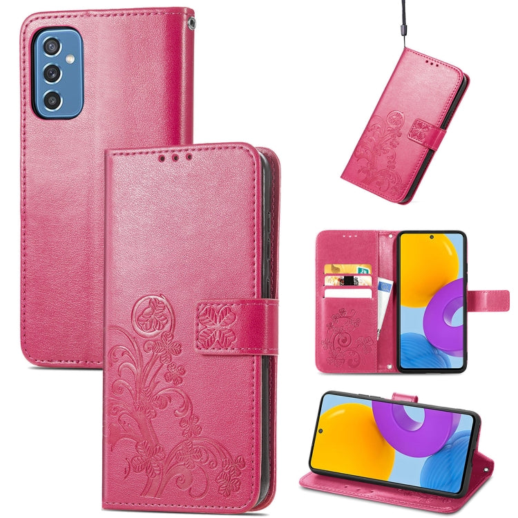 Four-leaf Clasp Embossed Leather Phone Case with Lanyard & Card Slot & Wallet & Bracket Function