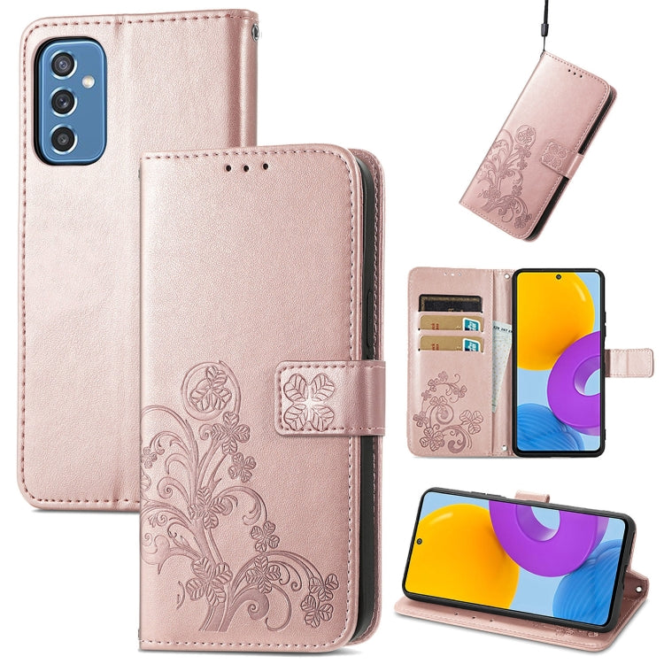 Four-leaf Clasp Embossed Leather Phone Case with Lanyard & Card Slot & Wallet & Bracket Function