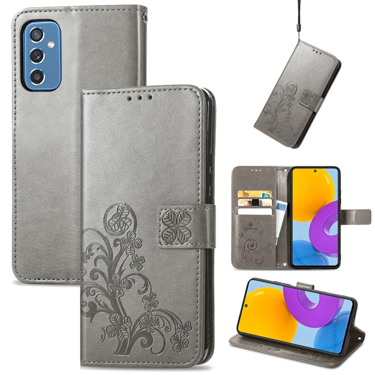 Four-leaf Clasp Embossed Leather Phone Case with Lanyard & Card Slot & Wallet & Bracket Function