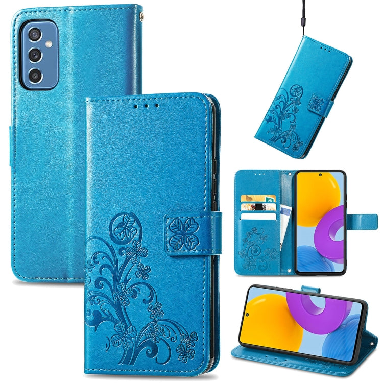 Four-leaf Clasp Embossed Leather Phone Case with Lanyard & Card Slot & Wallet & Bracket Function