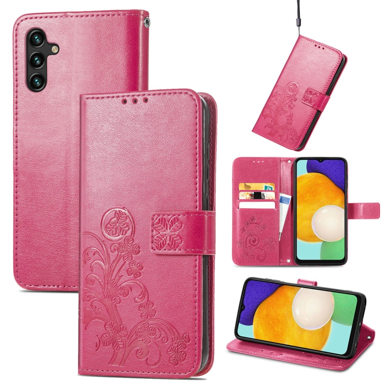 Four-leaf Clasp Embossed Leather Phone Case with Lanyard & Card Slot & Wallet & Bracket Function