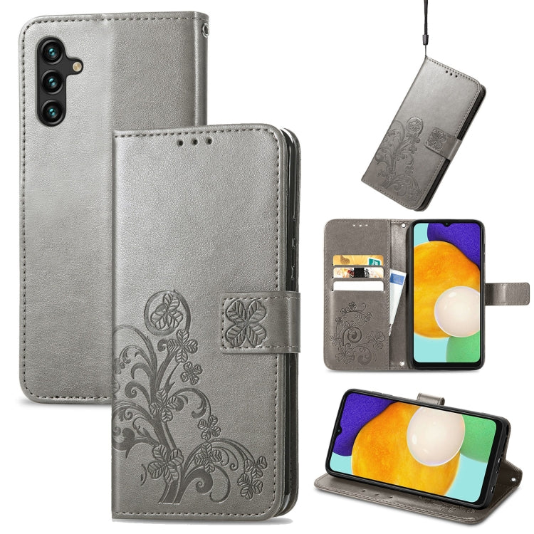 Four-leaf Clasp Embossed Leather Phone Case with Lanyard & Card Slot & Wallet & Bracket Function