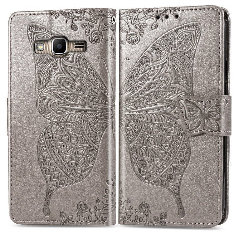 Butterfly Love Flowers Embossing Horizontal Flip Leather Case For Samsung J2 PRIME G530 with Holder & Card Slots & Wallet & Lanyard