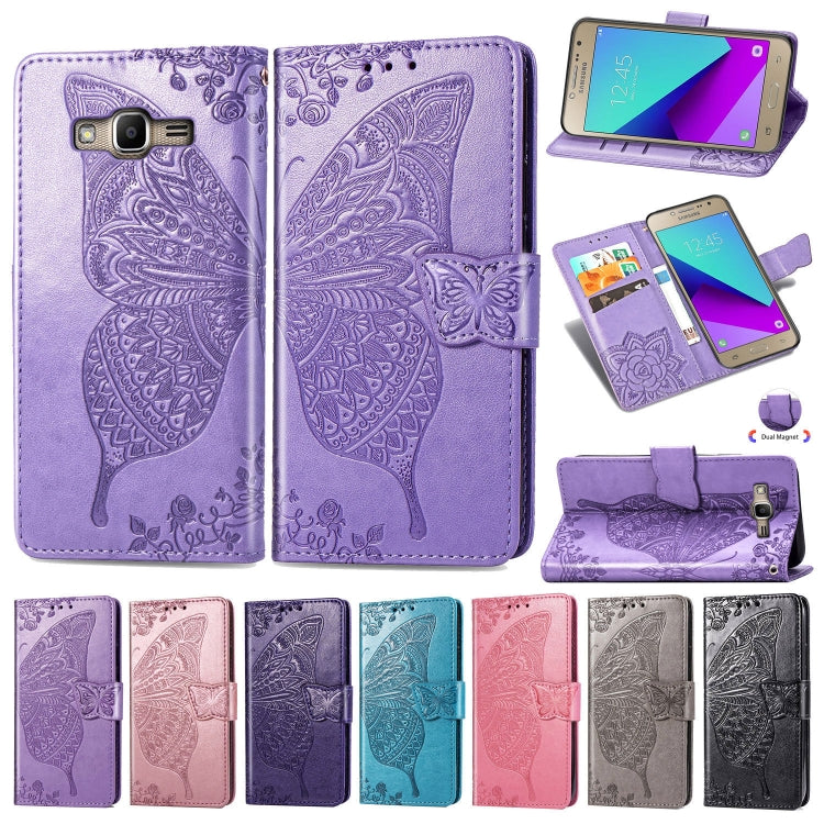 Butterfly Love Flowers Embossing Horizontal Flip Leather Case For Samsung J2 PRIME G530 with Holder & Card Slots & Wallet & Lanyard