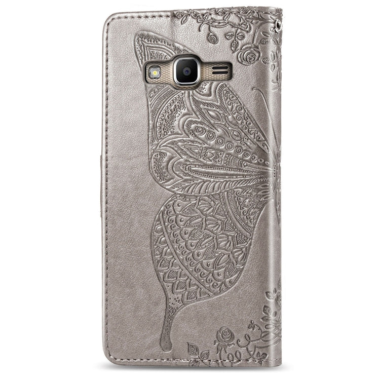 Butterfly Love Flowers Embossing Horizontal Flip Leather Case For Samsung J2 PRIME G530 with Holder & Card Slots & Wallet & Lanyard
