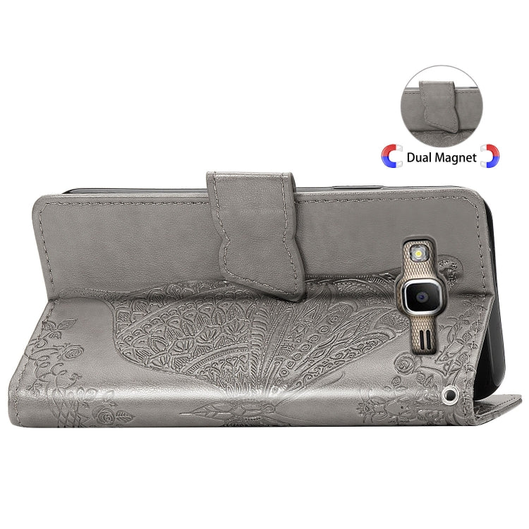 Butterfly Love Flowers Embossing Horizontal Flip Leather Case For Samsung J2 PRIME G530 with Holder & Card Slots & Wallet & Lanyard