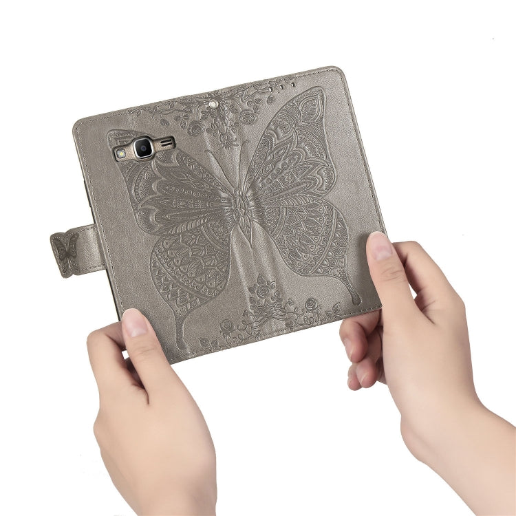 Butterfly Love Flowers Embossing Horizontal Flip Leather Case For Samsung J2 PRIME G530 with Holder & Card Slots & Wallet & Lanyard
