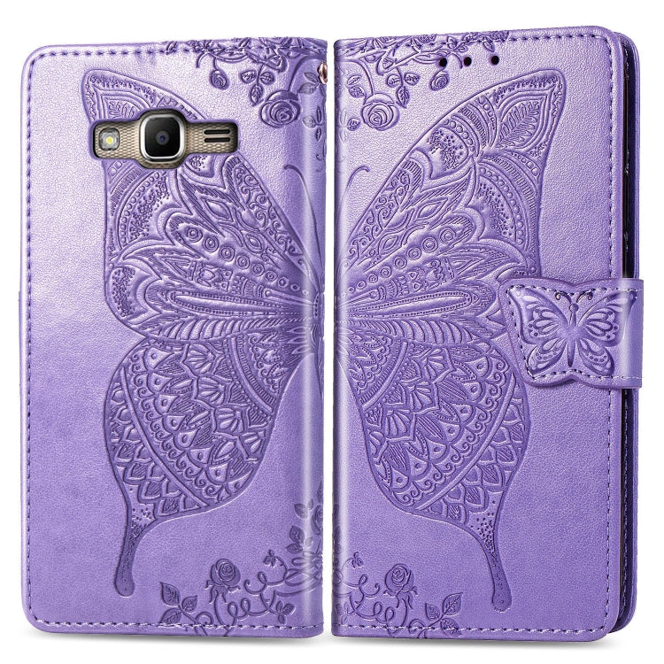 Butterfly Love Flowers Embossing Horizontal Flip Leather Case For Samsung J2 PRIME G530 with Holder & Card Slots & Wallet & Lanyard