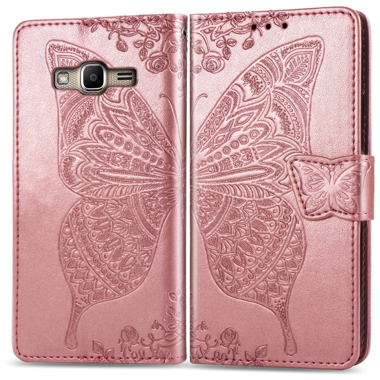 Butterfly Love Flowers Embossing Horizontal Flip Leather Case For Samsung J2 PRIME G530 with Holder & Card Slots & Wallet & Lanyard