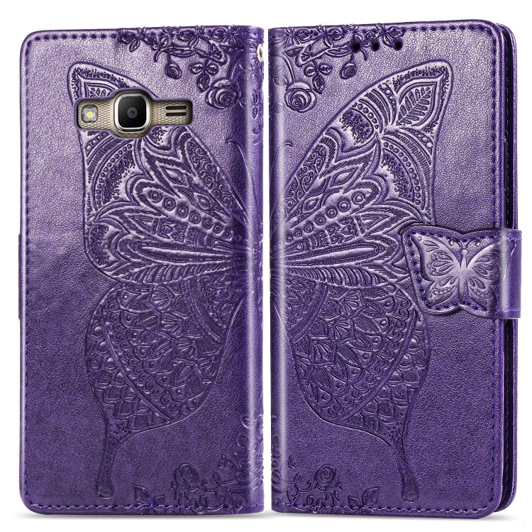 Butterfly Love Flowers Embossing Horizontal Flip Leather Case For Samsung J2 PRIME G530 with Holder & Card Slots & Wallet & Lanyard