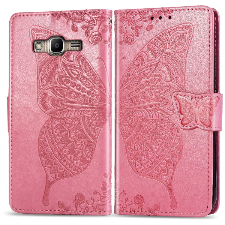 Butterfly Love Flowers Embossing Horizontal Flip Leather Case For Samsung J2 PRIME G530 with Holder & Card Slots & Wallet & Lanyard