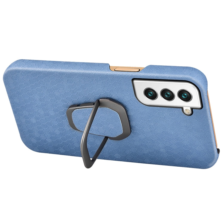 For Samsung Galaxy S22 5G Ring Holder Honeycomb PU Phone Case